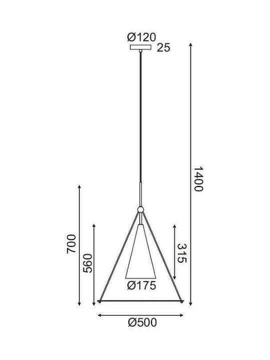 ^ΚΡΕΜΑΣΤΟ Φ/Σ 1ΧΕ27 ΛΕΥΚΟ+ΜΑΥΡΟ ΜΕΤ/ΚΟ+ΓΥΑΛΙ D50XH140CM - ledmania.gr