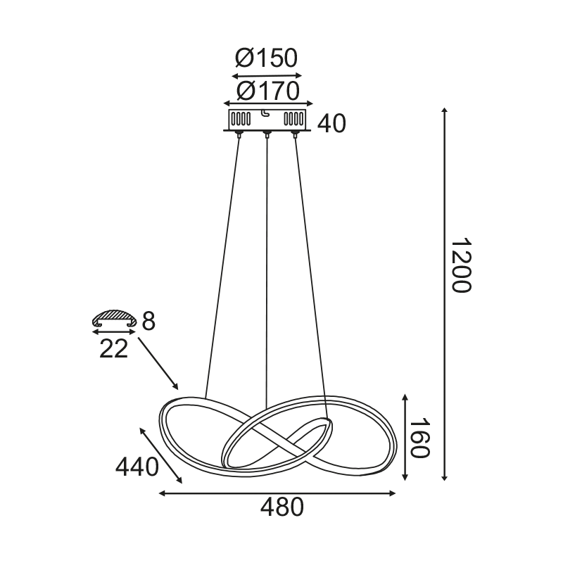 ^ΚΡΕΜΑΣΤΟ Φ/Σ LED 48W 3000K 2880LM ΜΑΥΡΟ ΑΛΟΥΜΙΝΙΟ 48Χ44XΗ120CM GORDIUS - ledmania.gr