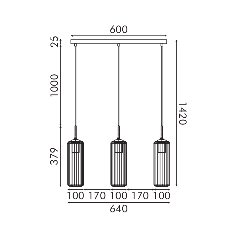 FAME-ΦΩΤΙΣΤΙΚΟ ΚΡΕΜΑΣΤΟ ΜΑΥΡΟ ΓΥΑΛΙΝΟ ΣΥΜΒΑΤΙΚΟ ΙΡ20 3xΕ27 L640xW100xH1420mm - ledmania.gr