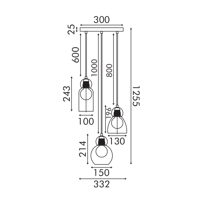 JULIETTE-ΦΩΤΙΣΤΙΚΟ ΚΡΕΜΑΣΤΟ ΟΡΕΙΧΑΛΚΙΝΟ ΓΥΑΛΙΝΟ ΣΥΜΒΑΤΙΚΟ ΙΡ20 3xΕ27 330XH1255mm - ledmania.gr