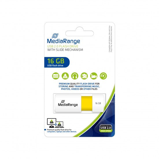 MediaRange USB 2.0 Flash Drive Color Edition 16GB (Yellow) (MR972)