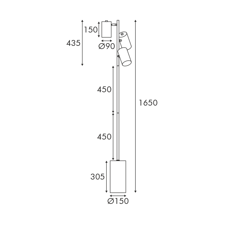 ΔΑΠΕΔΟΥ ΜΑΥΡΟ ΜΕΤΑΛΛΟ D15*H165cm 3ΧΕ27 KENNETH - ledmania.gr