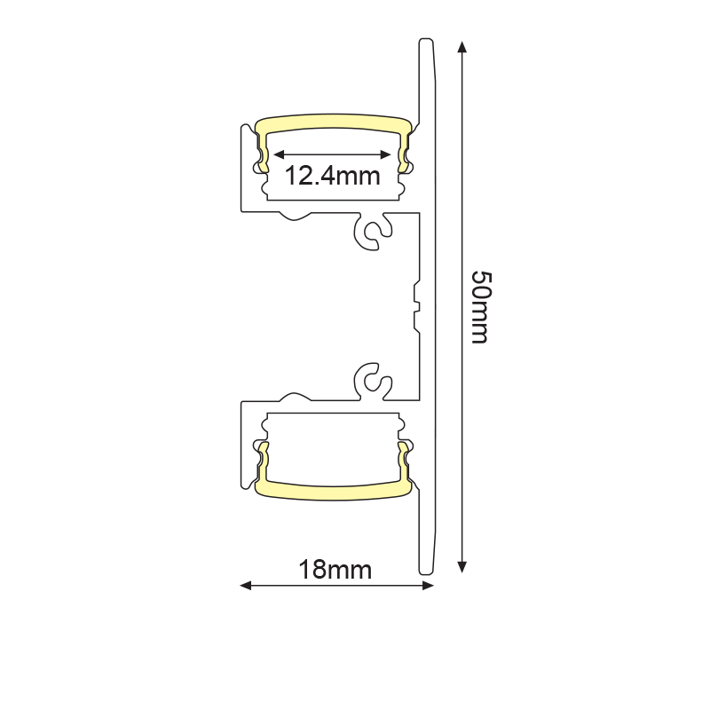 UPDOWN ALUMINUM PROFILE P50N WITH OPAL PC DIFFUSER 2m/pc-(Τιμή Μέτρου) - ledmania.gr