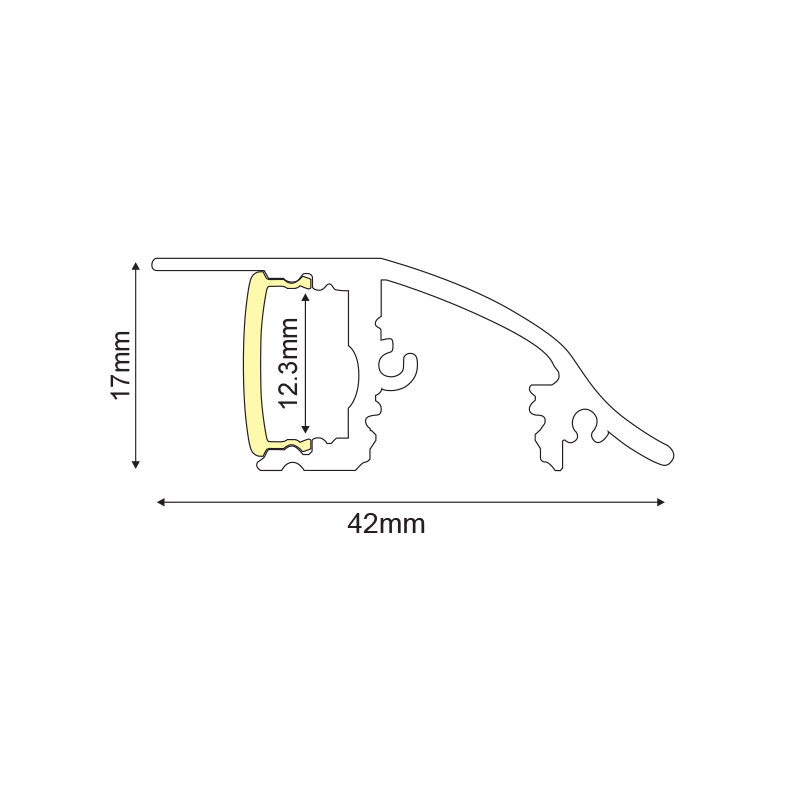 HID ALUMINUM PROFILE P62N WITH OPAL PC DIFFUSER 2m/pc-(Τιμή Μέτρου)