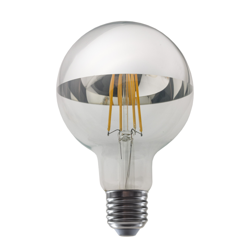 LED FILAMENT E27 DIM G95 8W SILVER 2700K 230V AC 900LM RA80 30000H 180°