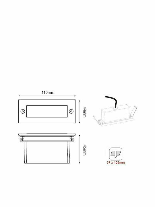 LED STEP LUMINAIRE 110X44 W 2W 6000K 100Lm 230V IP54 RA80