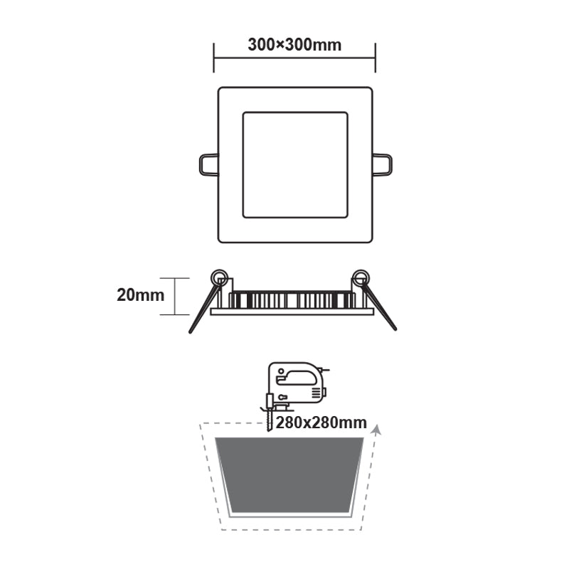 ΛΕΥΚΟ ΤΕΤΡΑΓΩΝΟ LED ΠΑΝΕΛ ΧΩΝΕΥΤΟ 23W 6500K 2120Lm 300x300mm 230V AC Ra80