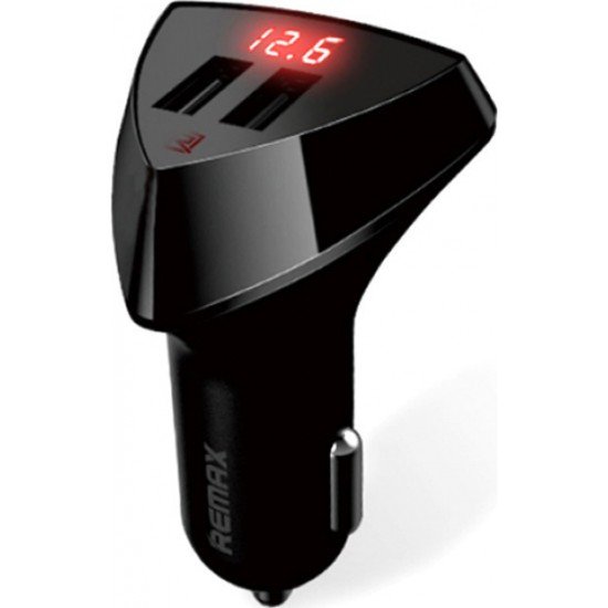 Remax RCC-208 Φορτιστής Αυτοκινήτου 3.4A με Θύρες: 2xUSB και Βολτόμετρο Μαύρο Χρώμα