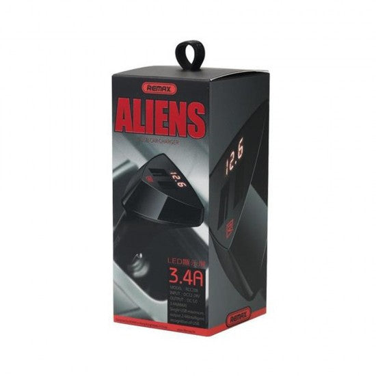 Remax RCC-208 Φορτιστής Αυτοκινήτου 3.4A με Θύρες: 2xUSB και Βολτόμετρο Μαύρο Χρώμα