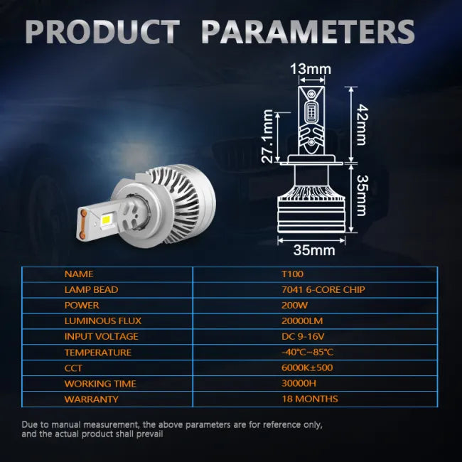 H7 Canbus T100 Led Αυτοκινητου 3ης Γενιας 200w 20000Lm-9-16Volt Ψυχρο Λευκο-Σετ 2τεμ.
