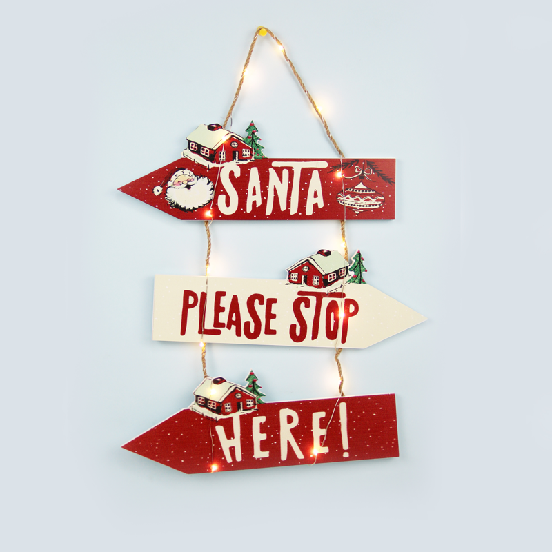 ^ WOODEN SANTA SIGNPOST 14 MINI LED WW Λ/ΚΙΑ ΜΠ/ΡΙΕΣ (2AAA) IP20 31X2X45CM - ledmania.gr
