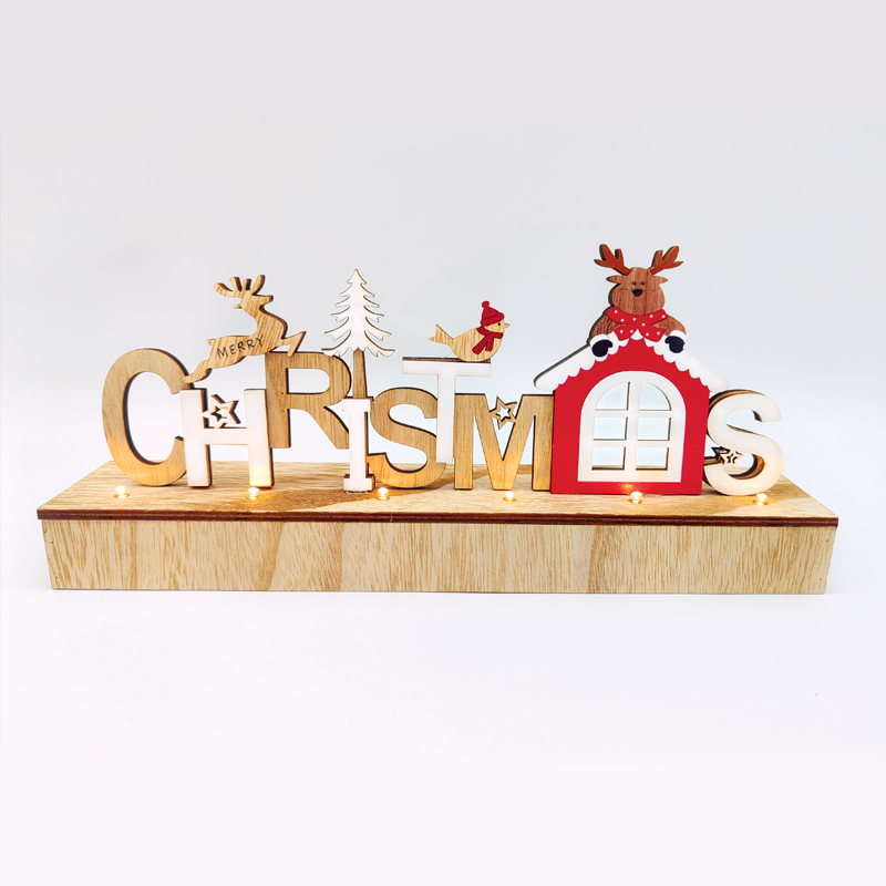 ^ WOODEN TABLE XMAS, 6 LED ΛΑΜΠ. ΜΠΑΤ. (2xAA), WW,IP20, 30X6X13CM