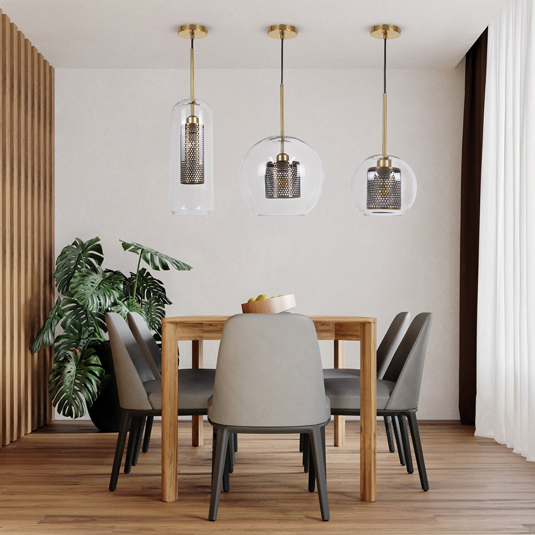 GloboStar® AVERY 00740 Μοντέρνο Κρεμαστό Φωτιστικό Μπάλα Μονόφωτο 1 x E27 IP20 Διάφανο Γυαλί με Χρυσό Μέταλλο - Μ30 x Π30 x Υ48cm - ledmania.gr