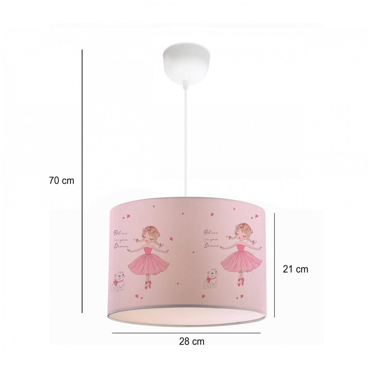 GloboStar® BALLERINA 204-0015 Παιδικό Κρεμαστό Φωτιστικό Φιγούρα Μονόφωτο 1 x E27 IP20 Ροζ Ύφασμα - Μ28 x Π28 x Υ70cm