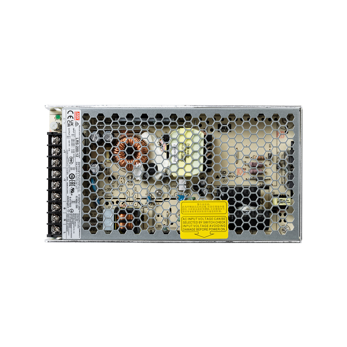 GLOBOSTAR® MEANWELL-LRS200-12 90782 Τροφοδοτικό/Μετασχηματιστής PELV 200W 17A DC 12V IP20 - AC 220-240V σε DC 12V / Ρυθμιζόμενo από DC 10.2V έως DC 13.8V - Μ21.5 x Π11.5 x Υ3cm - 3 Χρόνια Εγγύηση - ledmania.gr
