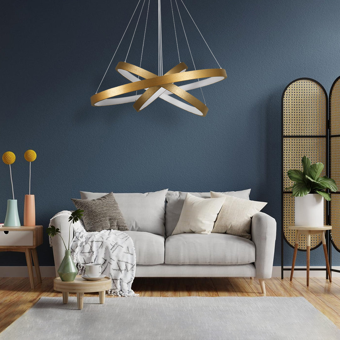 GloboStar® NEMESIS TRIO 61172-DECO Κρεμαστό Φωτιστικό Δαχτυλίδι-Κύκλος LED CCT 120W 14723lm 360° AC 220-240V - Εναλλαγή Φωτισμού μέσω Τηλεχειριστηρίου All In One Ψυχρό 6000k+Φυσικό 4500k+Θερμό 2700k Dimmable Φ40+60+80cm - Χρυσό Βούρτσας - 3 Years Warranty - ledmania.gr