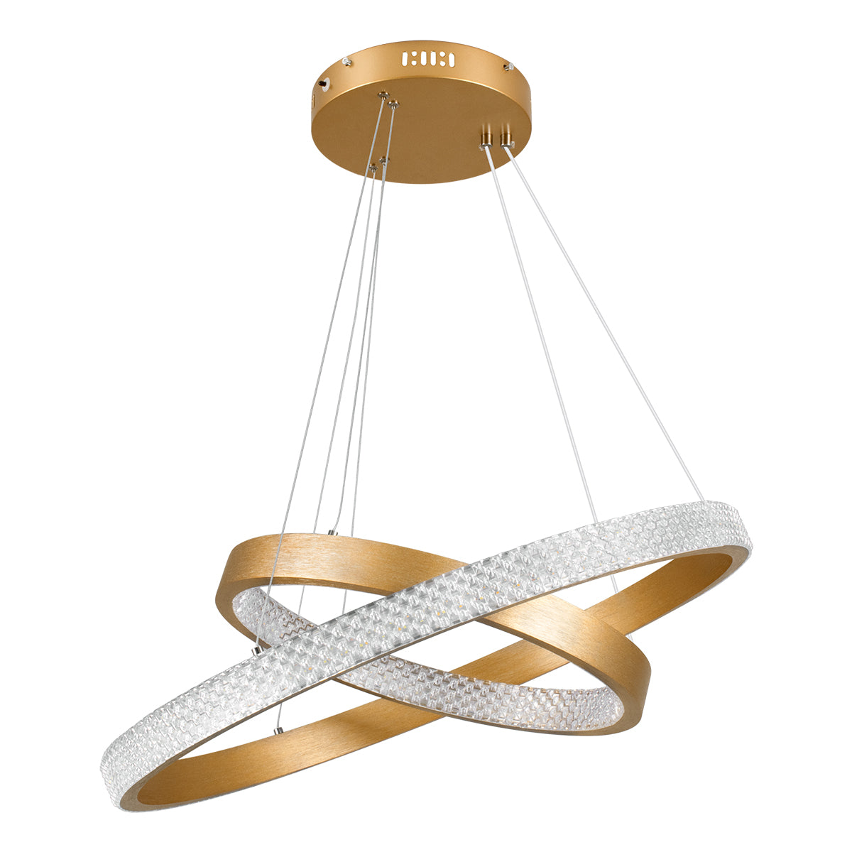 GloboStar® DIAMOND DUO 61151-DECO Κρεμαστό Φωτιστικό Δαχτυλίδι-Κύκλος LED CCT 75W 8743lm 360° AC 220-240V - Εναλλαγή Φωτισμού μέσω Τηλεχειριστηρίου All In One Ψυχρό 6000k+Φυσικό 4500k+Θερμό 2700k Dimmable Φ40+60cm - Χρυσό Βούρτσας - 3 Years Warranty - ledmania.gr