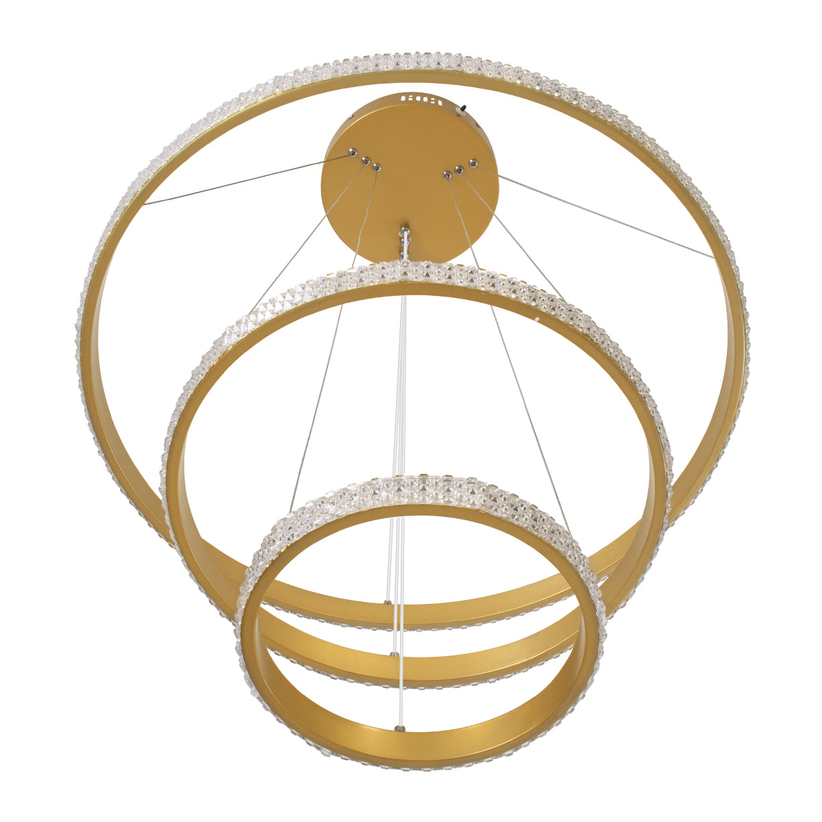 GloboStar® DIAMOND TRIO 61137-DECO Κρεμαστό Φωτιστικό Δαχτυλίδι-Κύκλος LED CCT 100W 12123lm 360° AC 220-240V - Εναλλαγή Φωτισμού μέσω Τηλεχειριστηρίου All In One Ψυχρό 6000k+Φυσικό 4500k+Θερμό 2700k Dimmable Φ25+40+60cm - Χρυσό Βούρτσας - 3 Years Warranty - ledmania.gr