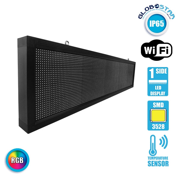 GLOBOSTAR®DISPLAY 90285 Κυλιόμενη Ψηφιακή Επιγραφή 160x32cm P10 Μονής Όψης LED AC 220-240V Αδιάβροχο IP65 RGBW - WiFi Control μέσω FK APP - Αισθητήρας Θερμοκρασίας & Υγρασίας - Μ168 x Π9 x Υ40cm - 2 Χρόνια Εγγύηση - ledmania.gr