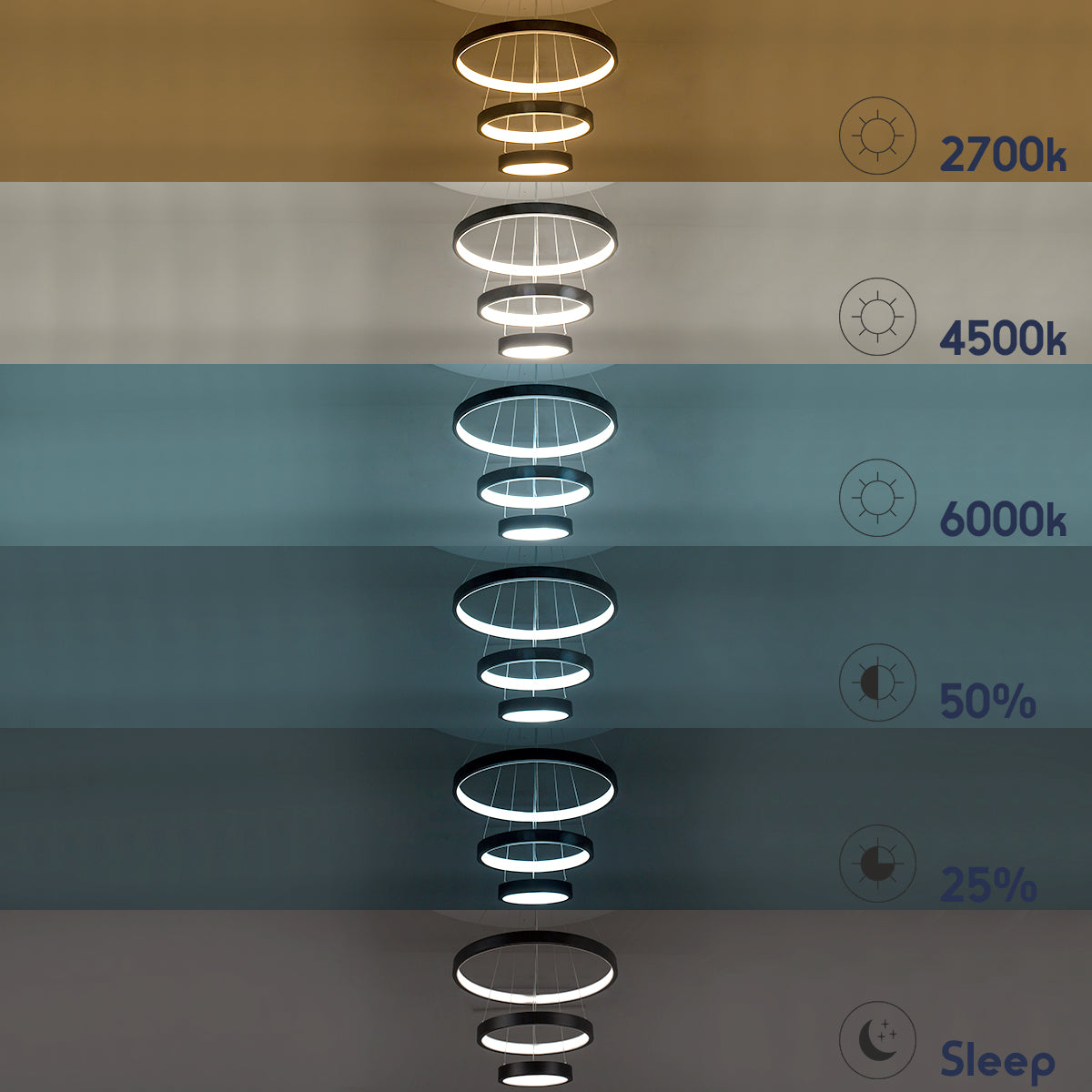 GLOBOSTAR® NEMESIS TRIO 61167-DECO Μοντέρνο Κρεμαστό Φωτιστικό Οροφής LED 100W 12123lm 360° AC 220-240V IP20 Ρυθμιζόμενο Λευκό CCT με Χειριστήριο από 2700K έως 6000K Dimmable - Lumileds SMD Chip - Μαύρο Ματ - Μ60 x Π60 x Υ60cm - 3 Χρόνια Εγγύηση