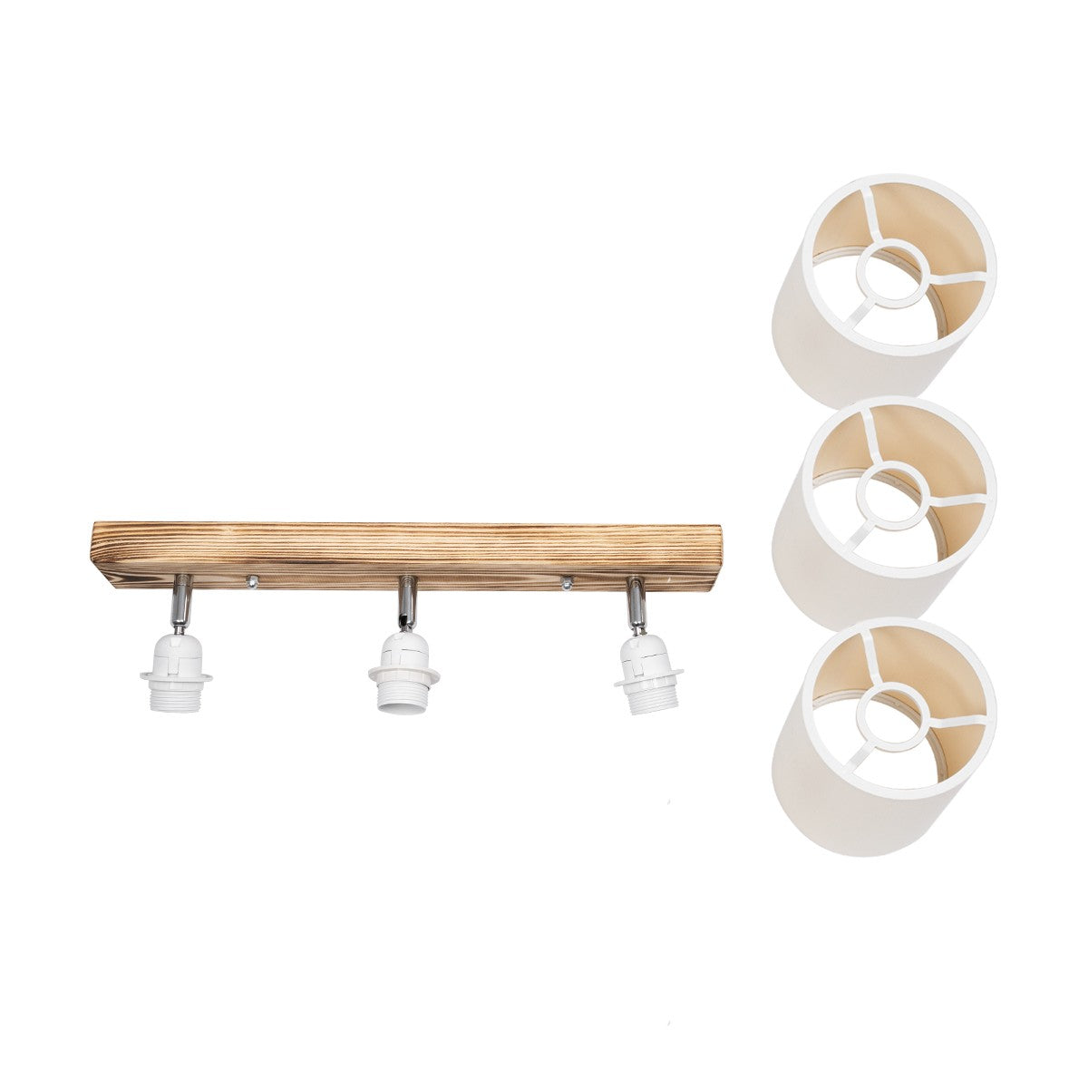 GloboStar® CUP 203-0055 Vintage Φωτιστικό Οροφής Ράγα Τρίφωτο 3 x E27 IP20 Μπεζ Ξύλο με Λευκό Ύφασμα - Μ60 x Π14 x Υ26cm - ledmania.gr