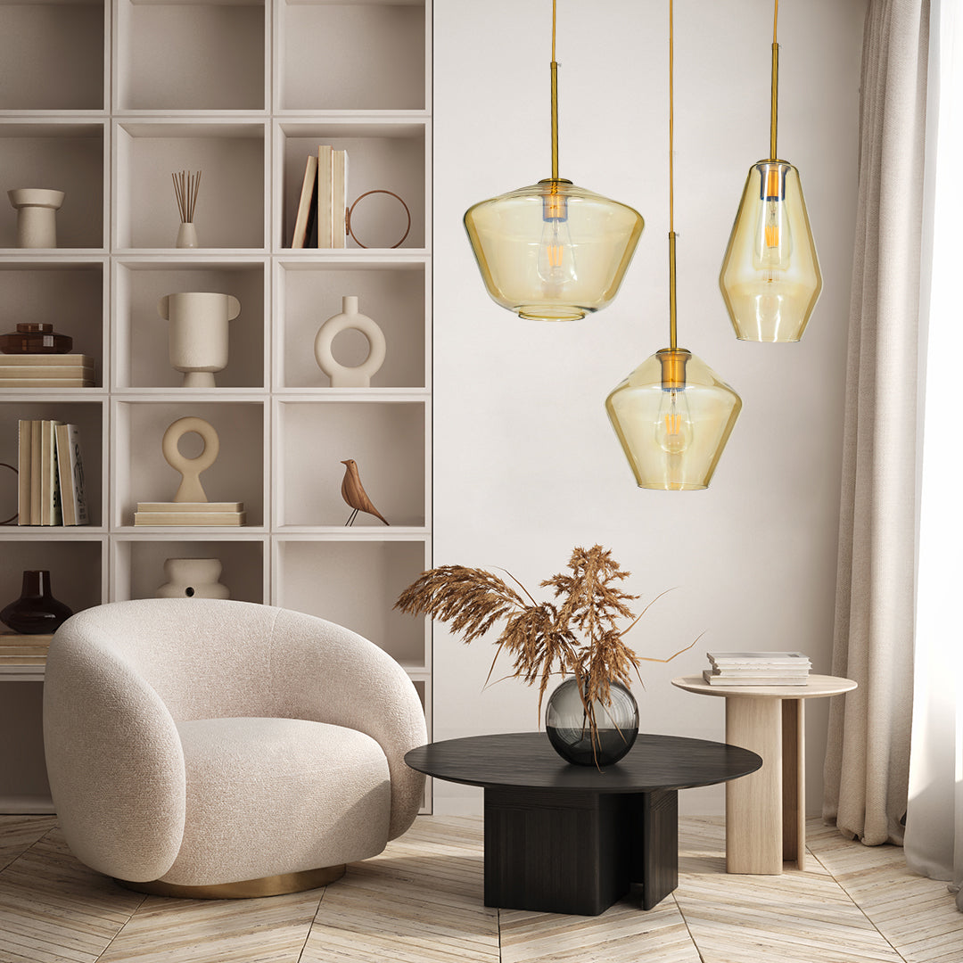 GloboStar® AMARIS 00870 Μοντέρνο Κρεμαστό Φωτιστικό Οροφής Μονόφωτο 1 x E27 Γυάλινο Φιμέ Μελί Φ30 x Υ22cm - ledmania.gr