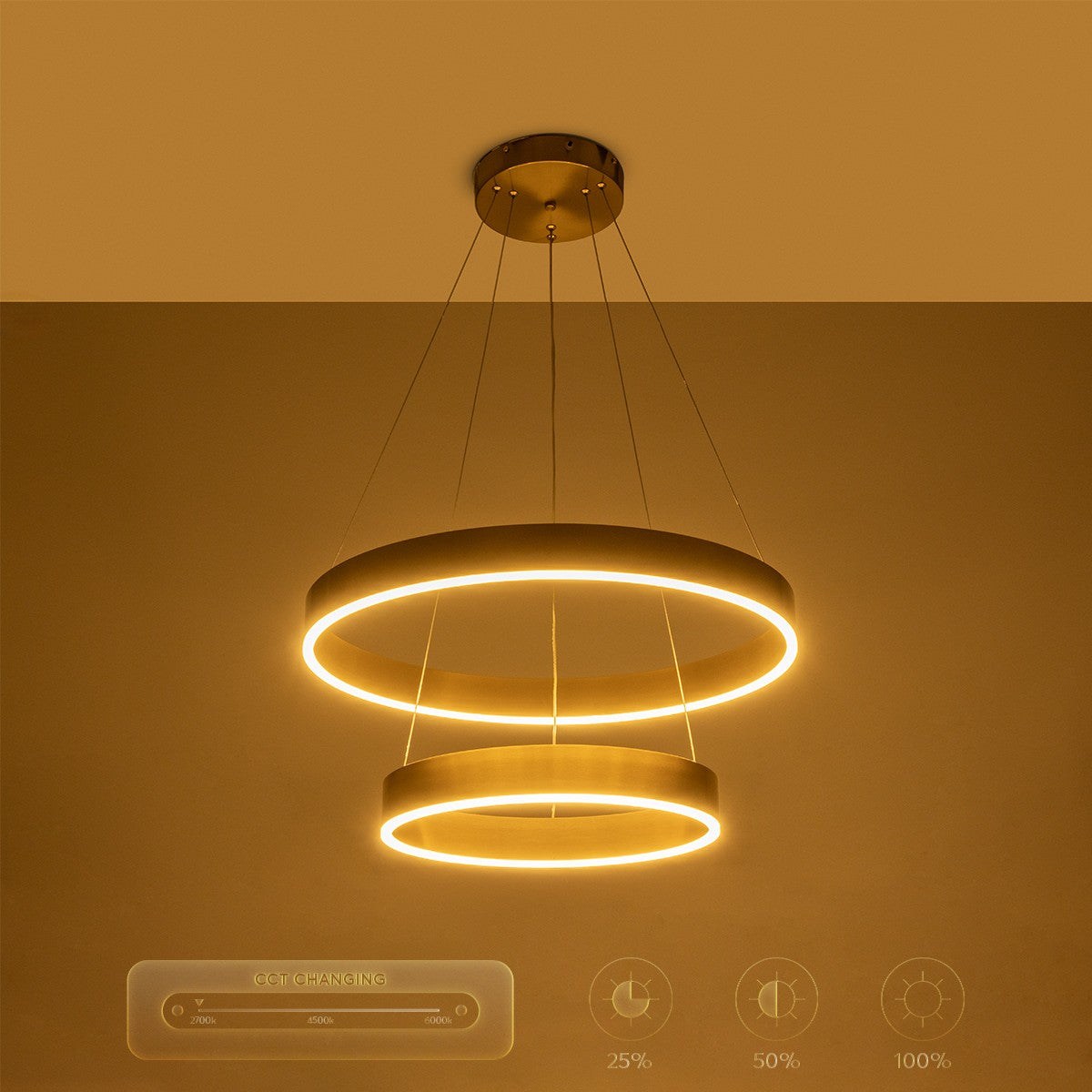 kelvo® VENOM 61187-DECO Μοντέρνο Κρεμαστό Φωτιστικό Οροφής LED 75W 8818lm 120° AC 220-240V IP20 Ρυθμιζόμενο Λευκό CCT με Χειριστήριο από 2700K έως 6000K Dimmable - Lumileds SMD Chip - Χρυσό Βούρτσας - Μ60 x Π60 x Υ40cm - 3 Χρόνια Εγγύηση - ledmania.gr