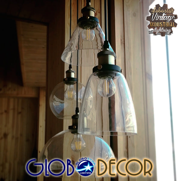 GloboStar® WICKHAM 01171 Vintage Κρεμαστό Φωτιστικό Καμπάνα Μονόφωτο 1 x E27 IP20 Διάφανο Γυαλί με Μαύρο & Χρυσό Μέταλλο Μ30 x Π30 x Y25cm - ledmania.gr