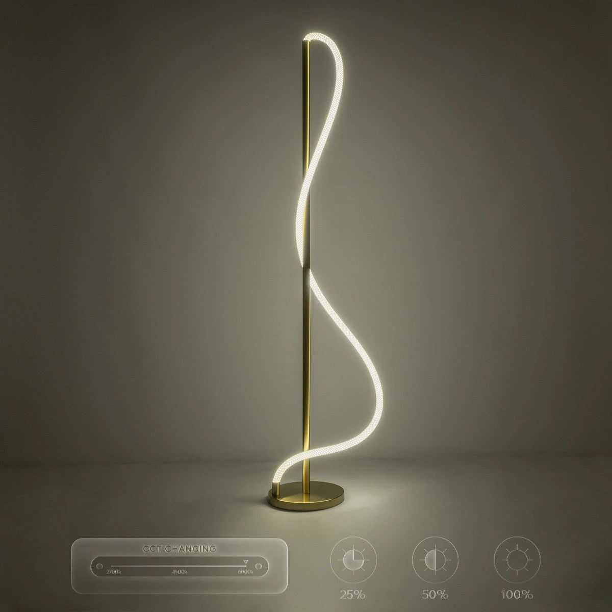 kelvo® GLOW KLV-101-0173 Επιδαπέδιο Φωτιστικό LED 30W 3000lm 360° AC 220-240V IP20 Ρυθμιζόμενο Λευκό CCT με Αφή 2700K/4500K/6000K Dimmable - Lumileds SMD Chip - Χρυσό Πλατίνα - Μ45 x Π45 x Υ160cm - 3 Χρόνια Εγγύηση