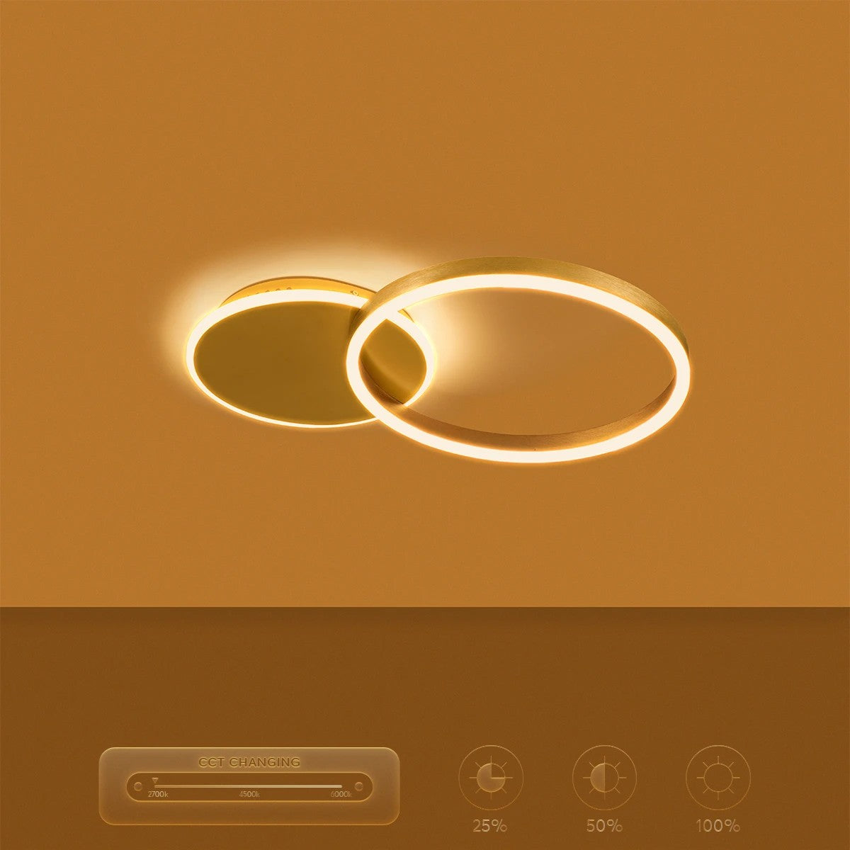 kelvo® VENOM KLV-101-0183 Φωτιστικό Οροφής LED 45W 4500lm 360° AC 220-240V IP20 Ρυθμιζόμενο Λευκό CCT με Χειριστήριο από 2700K έως 6000K Dimmable - Lumileds SMD Chip - Χρυσό Πλατίνα - Μ60 x Π40 x Υ7.5cm - 3 Χρόνια Εγγύηση