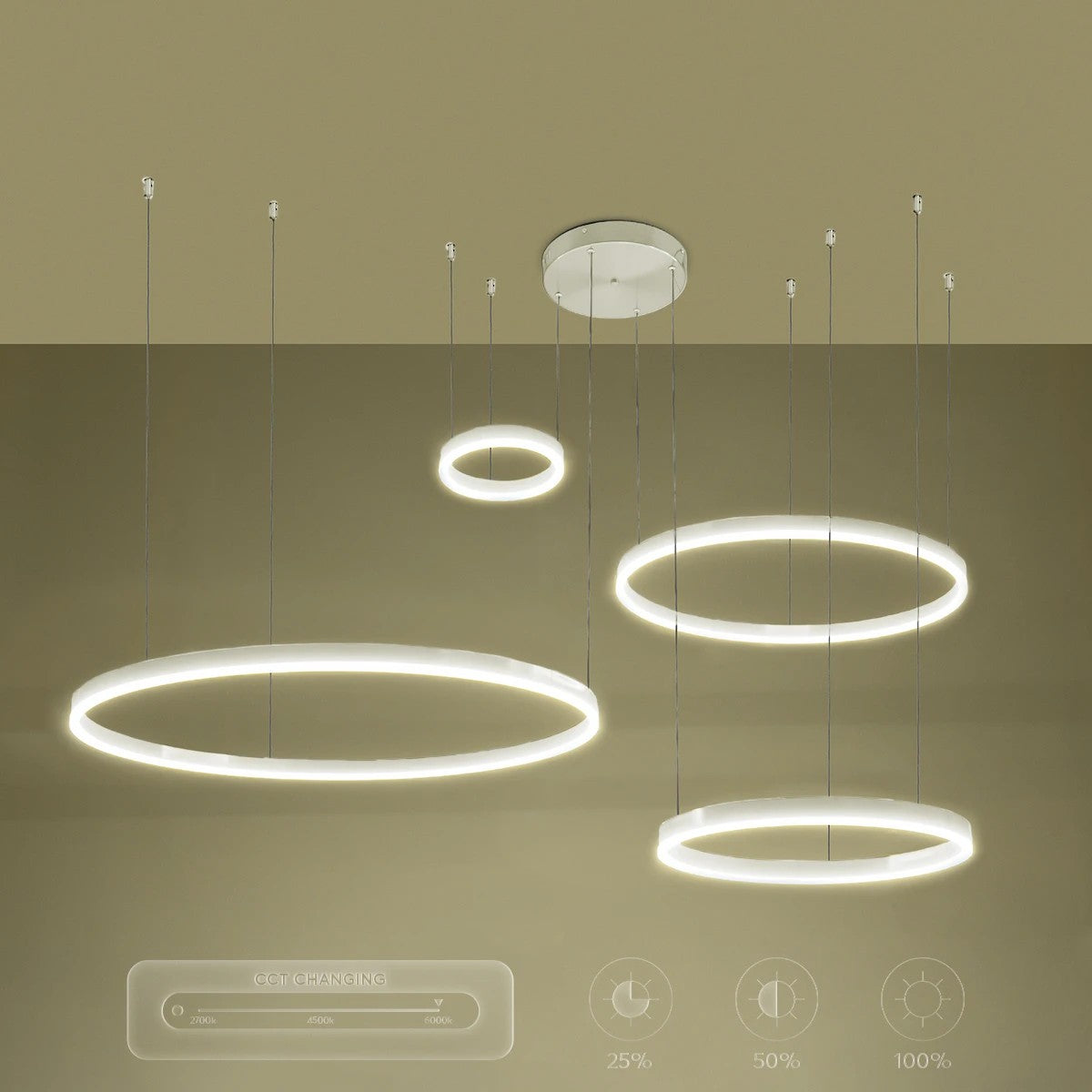 kelvo® VENOM KLV-101-0203 Κρεμαστό Φωτιστικό Οροφής LED 150W 15000lm 120° AC 220-240V IP20 Ρυθμιζόμενο Λευκό CCT με Χειριστήριο από 2700K έως 6000K Dimmable - Lumileds SMD Chip - Λευκό Ματ - Μ150 x Π90 x Υ60cm - 3 Χρόνια Εγγύηση