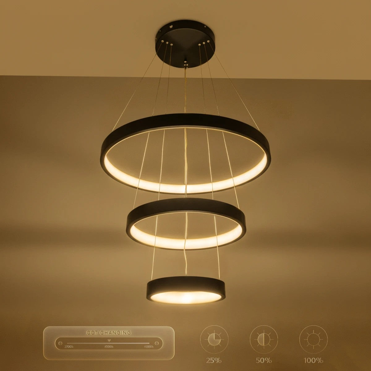 kelvo® NEMESIS KLV-101-0217 Κρεμαστό Φωτιστικό Οροφής LED 100W 10000lm 180° AC 220-240V IP20 Ρυθμιζόμενο Λευκό CCT με Χειριστήριο από 2700K έως 6000K Dimmable - Lumileds SMD Chip - Μαύρο Ματ - Μ60 x Π60 x Υ60cm - 3 Χρόνια Εγγύηση