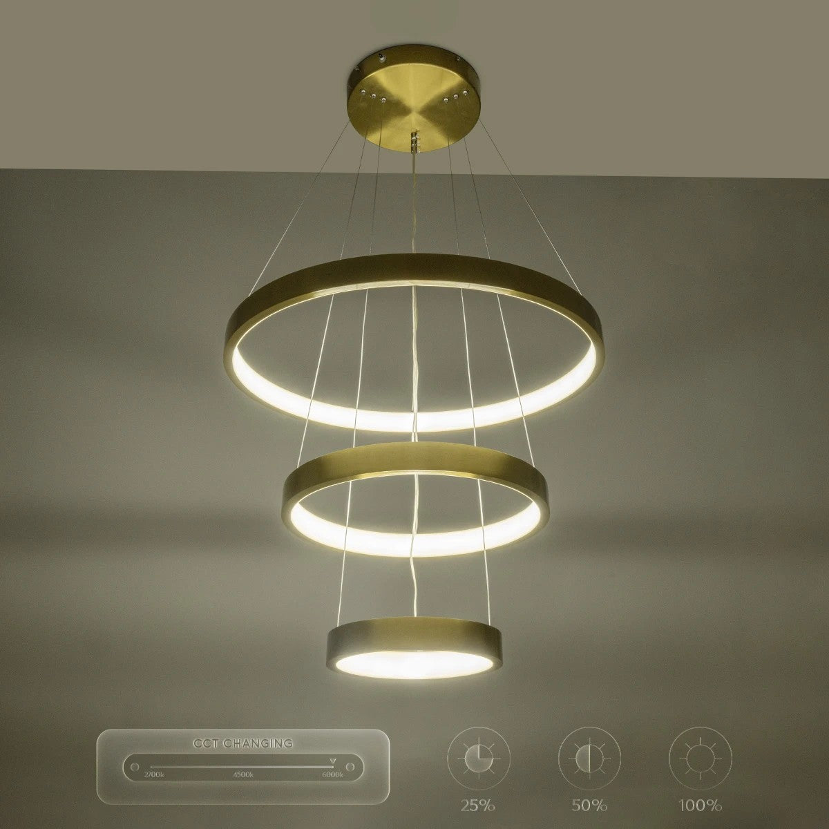 kelvo® NEMESIS KLV-101-0219 Κρεμαστό Φωτιστικό Οροφής LED 100W 10000lm 180° AC 220-240V IP20 Ρυθμιζόμενο Λευκό CCT με Χειριστήριο από 2700K έως 6000K Dimmable - Lumileds SMD Chip - Χρυσό Πλατίνα - Μ60 x Π60 x Υ60cm - 3 Χρόνια Εγγύηση