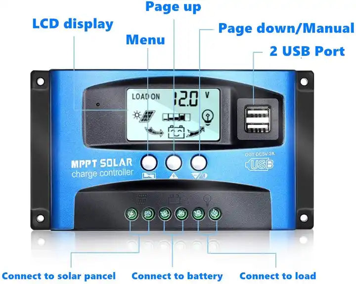 50Α Ρυθμιστής Φόρτισης MPPT Διπλo USB οθόνη LCD 12V 24V ρυθμιστής φορτιστή ηλιακού πάνελ