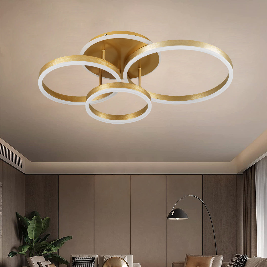 GLOBOSTAR® VENOM 61125 Μοντέρνο Φωτιστικό Οροφής LED 100W 12100lm 360° AC 220-240V IP20 Ρυθμιζόμενο Λευκό CCT με Χειριστήριο από 2700K έως 6000K Dimmable - Lumileds SMD Chip - Χρυσό Βούρτσας - Μ70 x Π40 x Υ16cm - 3 Χρόνια Εγγύηση - ledmania.gr