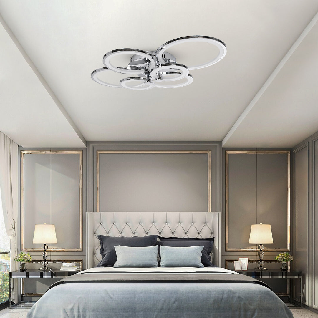 GloboStar® ROYAL-R 61324 Φωτιστικό Οροφής Design LED CCT 135W 16200lm 360° AC 220-240V - Εναλλαγή Φωτισμού μέσω Τηλεχειριστηρίου All In One Ψυχρό 6000k+Φυσικό 4500k+Θερμό 2700k Dimmable Μ80.5 x Π59 x Υ12cm - Νίκελ Χρώμιο - 3 Years Warranty - ledmania.gr