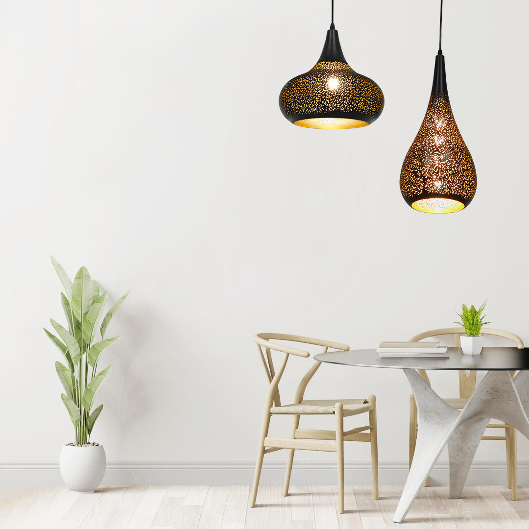 GloboStar® JANIS 01590 Μοντέρνο Κρεμαστό Φωτιστικό Καμπάνα Μονόφωτο 1 x E27 IP20 Μαύρο & Χρυσό Μέταλλο - Μ30 x Π30 x Υ30cm - ledmania.gr