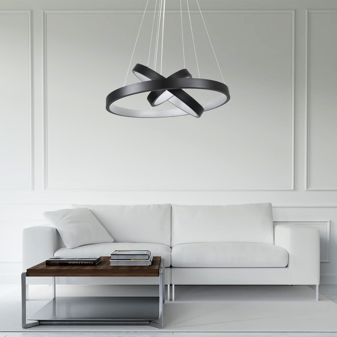 GLOBOSTAR® NEMESIS TRIO 61167 Μοντέρνο Κρεμαστό Φωτιστικό Οροφής LED 100W 12123lm 360° AC 220-240V IP20 Ρυθμιζόμενο Λευκό CCT με Χειριστήριο από 2700K έως 6000K Dimmable - Lumileds SMD Chip - Μαύρο Ματ - Μ60 x Π60 x Υ60cm - 3 Χρόνια Εγγύηση