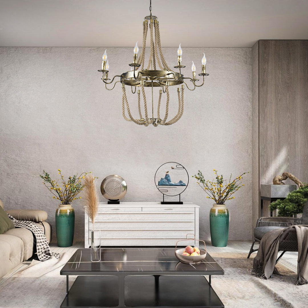 GLOBOSTAR® VICTORIAN 01405 Vintage Κρεμαστό Φωτιστικό Οροφής με Ντουί 8 x E14 AC 220-240V IP20 - Μπρούτζινο Εφέ Σκουριάς & Μπεζ - Μ87 x Π87 x Υ80cm - ledmania.gr