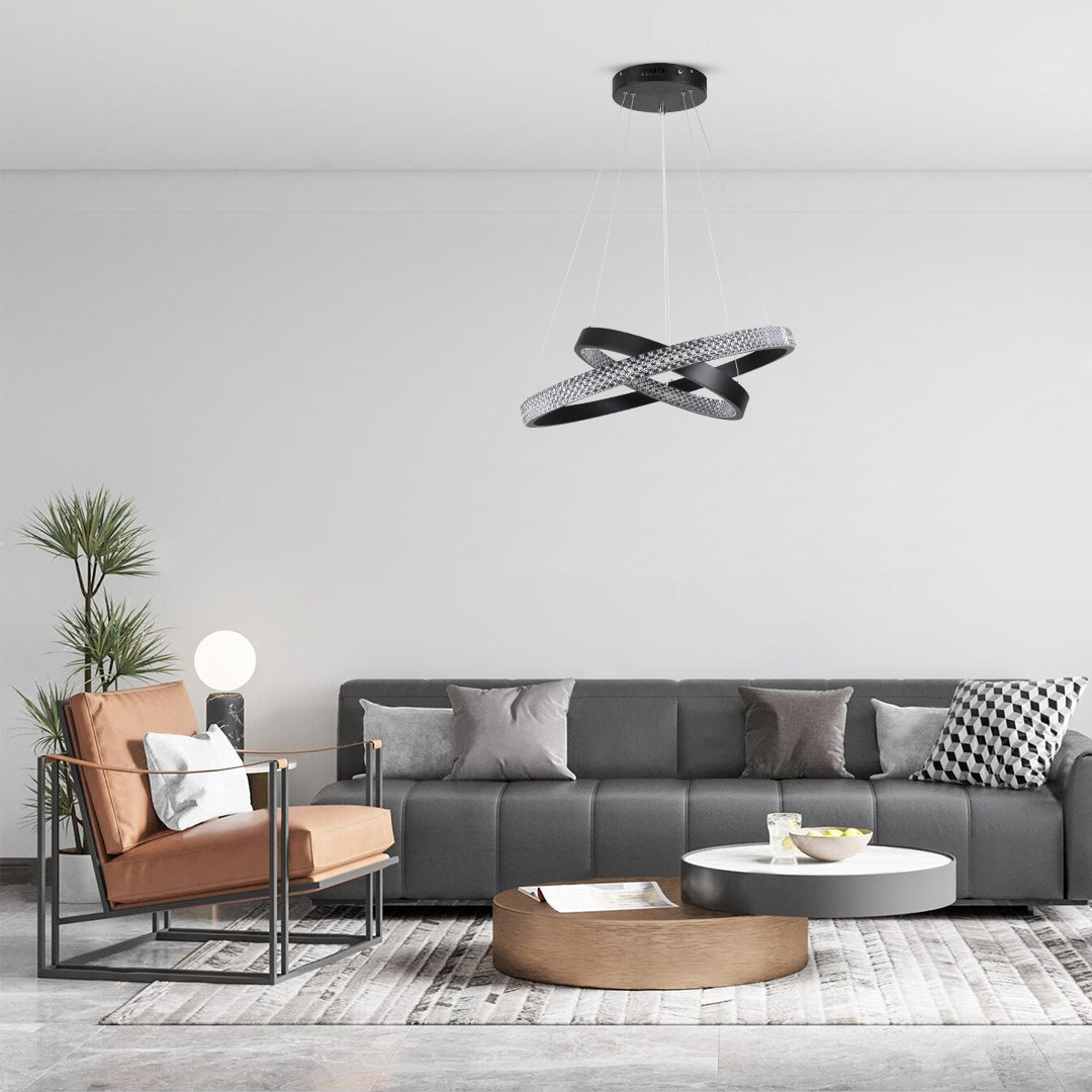 GloboStar® DIAMOND DUO 61150-DECO Κρεμαστό Φωτιστικό Δαχτυλίδι-Κύκλος LED CCT 75W 8743lm 360° AC 220-240V - Εναλλαγή Φωτισμού μέσω Τηλεχειριστηρίου All In One Ψυχρό 6000k+Φυσικό 4500k+Θερμό 2700k Dimmable Φ40+60cm - Μαύρο - 3 Years Warranty - ledmania.gr