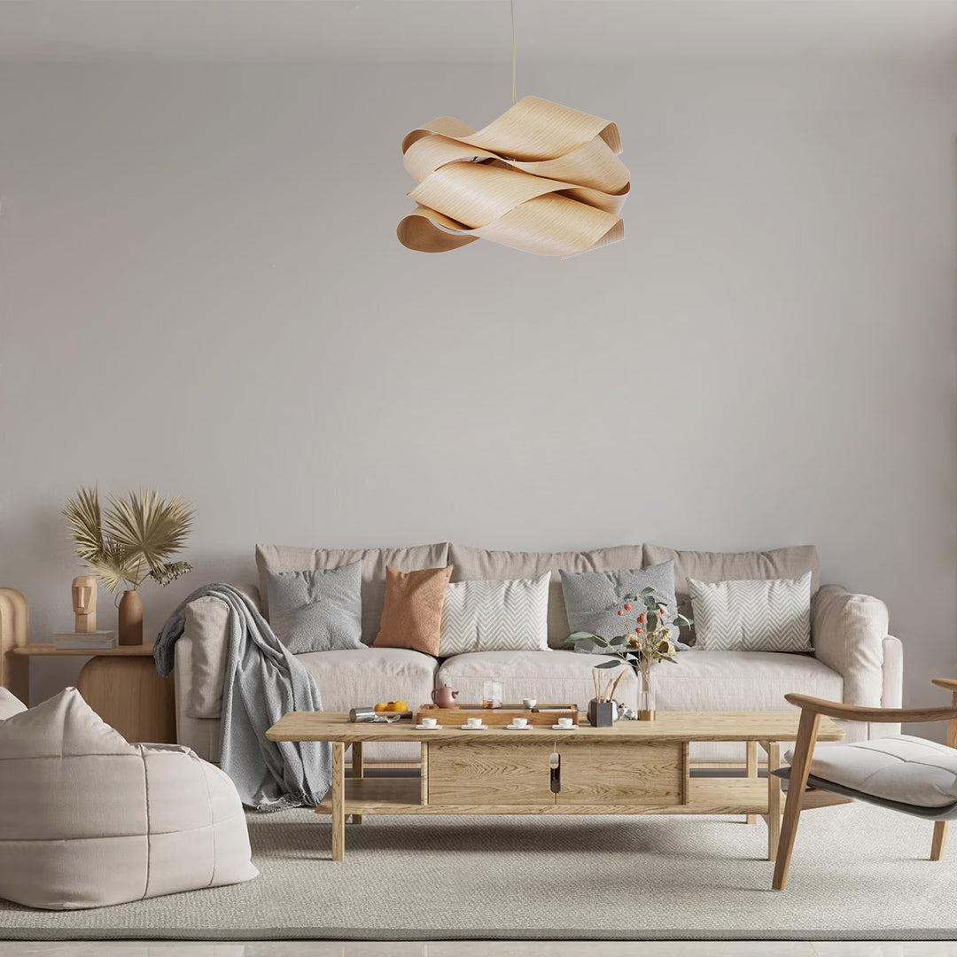 GloboStar® SARDIGNA 02181 Boho Κρεμαστό Φωτιστικό Οροφής Μονόφωτο 1 x E27 AC220-240V IP20 - Φ60 x Υ30cm - Μπεζ Λεπτό Φύλλο Ξύλου Πλέγμα - ledmania.gr