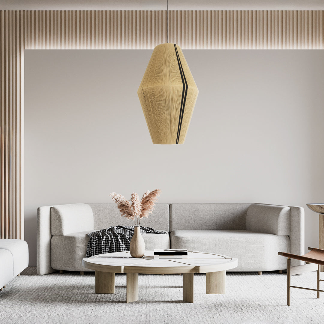 GloboStar® SALERNO 02077 Boho Κρεμαστό Φωτιστικό Πλέγμα Μονόφωτο 1 x E27 IP20 Μπεζ & Μαύρο Σχοινί Μ50 x Π50 x Υ80cm - ledmania.gr