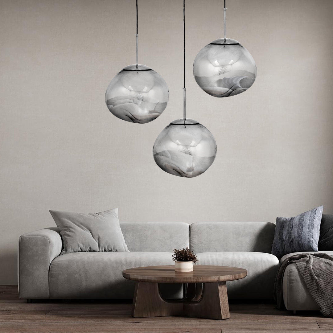 GloboStar® DIXAR 01464 Μοντέρνο Κρεμαστό Φωτιστικό Οροφής Μονόφωτο 1 x E27 Γυάλινο Ασημί Νίκελ Φ36 x Υ45cm - ledmania.gr