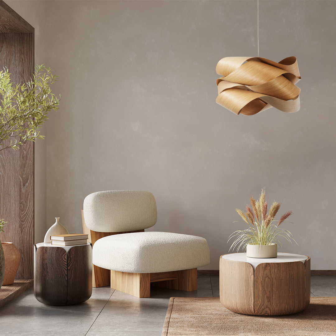 GloboStar® SARDIGNA 02180 Boho Κρεμαστό Φωτιστικό Οροφής Μονόφωτο 1 x E27 AC220-240V IP20 - Φ60 x Υ30cm - Καφέ Λεπτό Φύλλο Ξύλου Πλέγμα - ledmania.gr