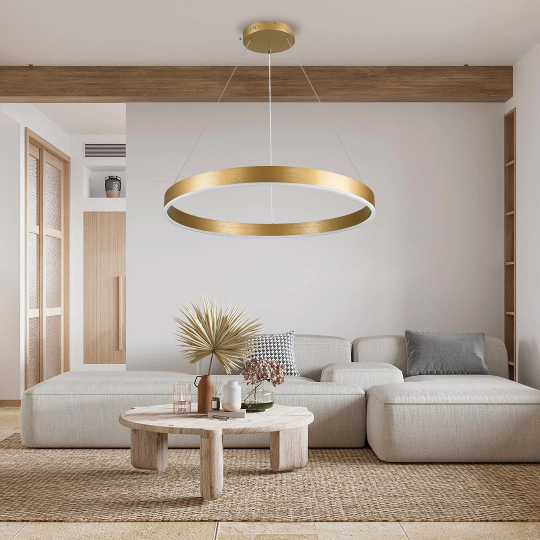 GLOBOSTAR® VENOM 61181 Μοντέρνο Κρεμαστό Φωτιστικό Οροφής LED 67W 7863lm 120° AC 220-240V IP20 Ρυθμιζόμενο Λευκό CCT με Χειριστήριο από 2700K έως 6000K Dimmable - Lumileds SMD Chip - Χρυσό Βούρτσας - Μ80 x Π80 x Υ6.5cm - 3 Χρόνια Εγγύηση - ledmania.gr