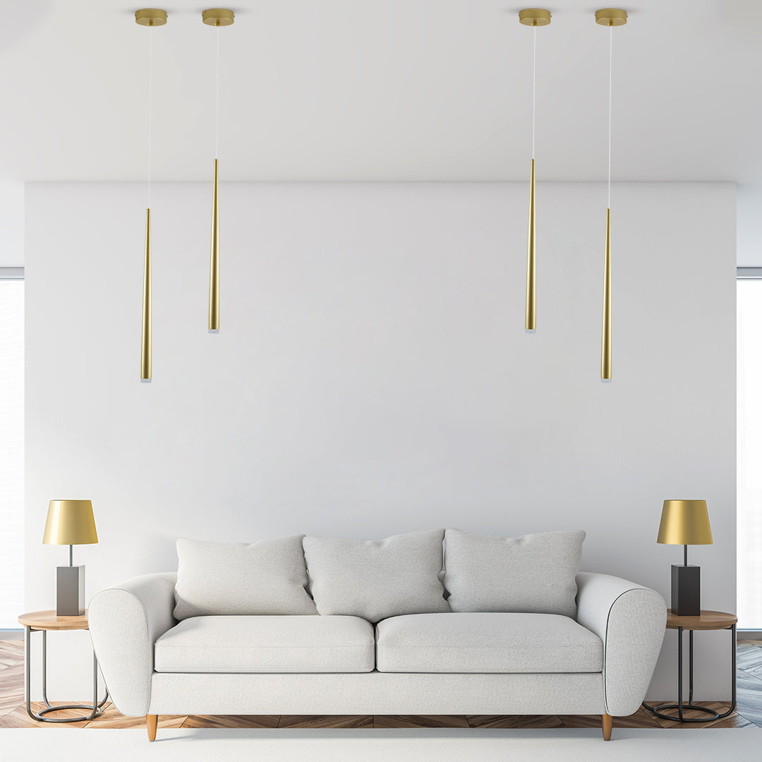 GloboStar® TEARS 61310 Κρεμαστό Φωτιστικό Οροφής Design LED CCT 3W 330lm 180° AC 220-240V - Εναλλαγή Φωτισμού μέσω Διακόπτη On/Off All In One Ψυχρό 6000k+Φυσικό 4500k+Θερμό 2700k Φ3.2 x Υ51.5cm - Χρυσό Βούρτσας - 3 Years Warranty - ledmania.gr