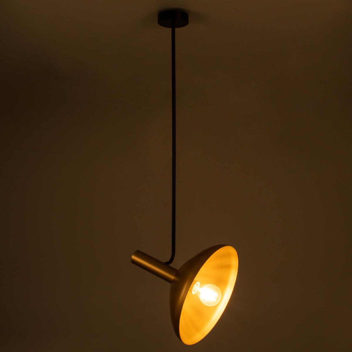 GloboStar® KATIE 00538 Μοντέρνο Φωτιστικό Οροφής Μονόφωτο Μαύρο - Χρυσό Μεταλλικό Καμπάνα Φ30 x Υ120cm - ledmania.gr