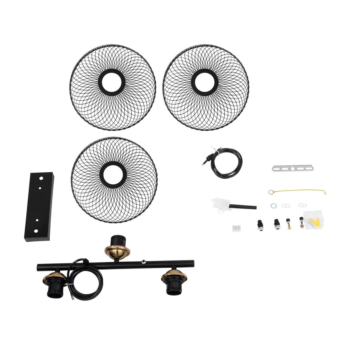 GloboStar® VERONA 00586 Μοντέρνο Κρεμαστό Φωτιστικό Οροφής Τρίφωτο Μαύρο Μεταλλικό Πλέγμα Μ50 x Π28 x Υ20cm - ledmania.gr