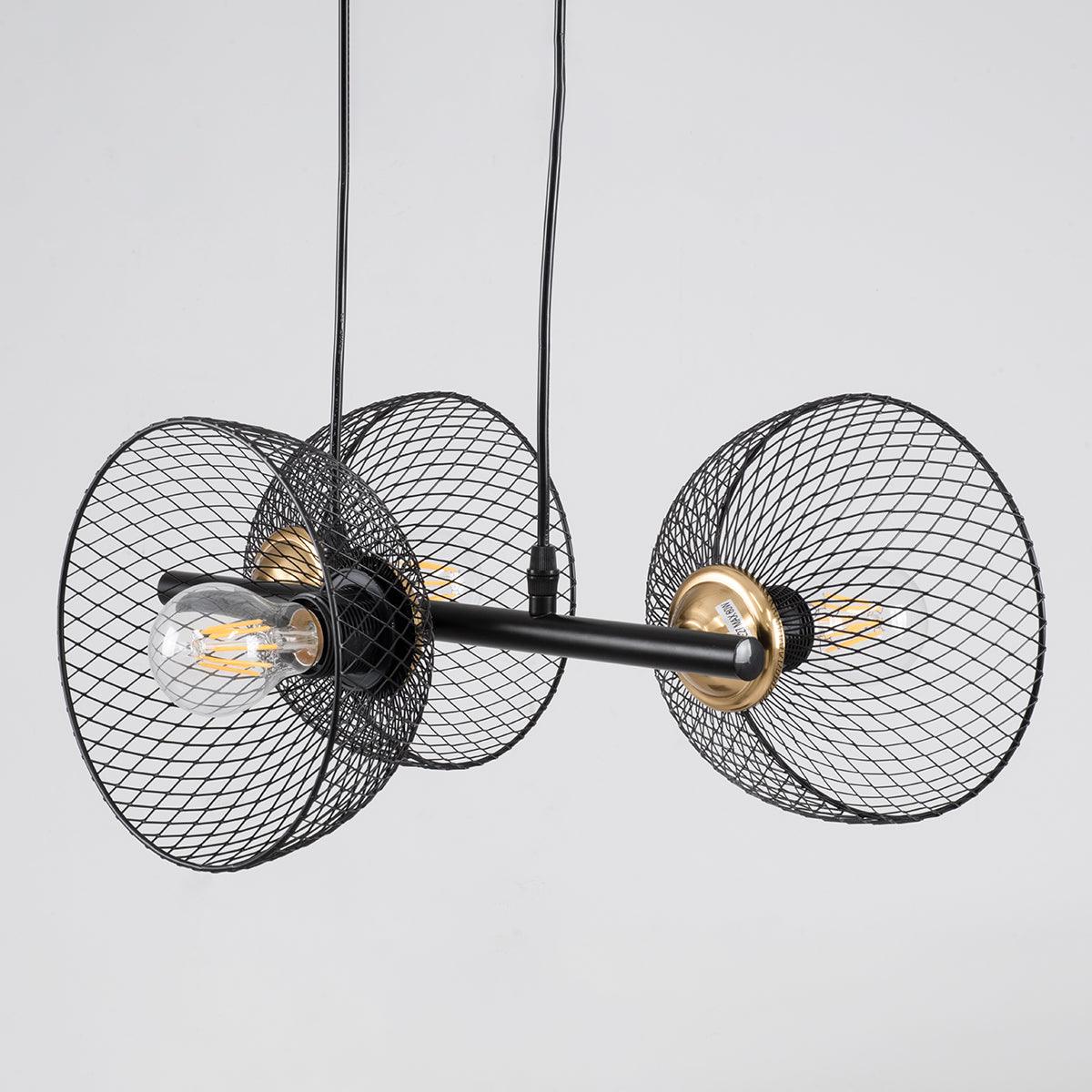 GloboStar® VERONA 00586 Μοντέρνο Κρεμαστό Φωτιστικό Οροφής Τρίφωτο Μαύρο Μεταλλικό Πλέγμα Μ50 x Π28 x Υ20cm - ledmania.gr
