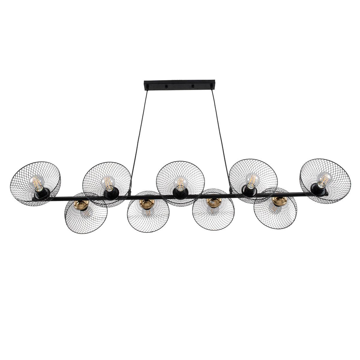 GloboStar® VERONA 00588 Μοντέρνο Κρεμαστό Φωτιστικό Οροφής Πολύφωτο Μαύρο Μεταλλικό Πλέγμα Μ140 x Π28 x Υ20cm - ledmania.gr